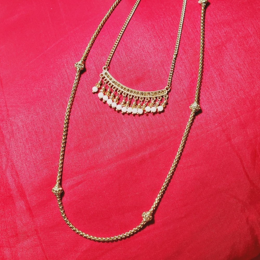 2 layer gold dangle necklace